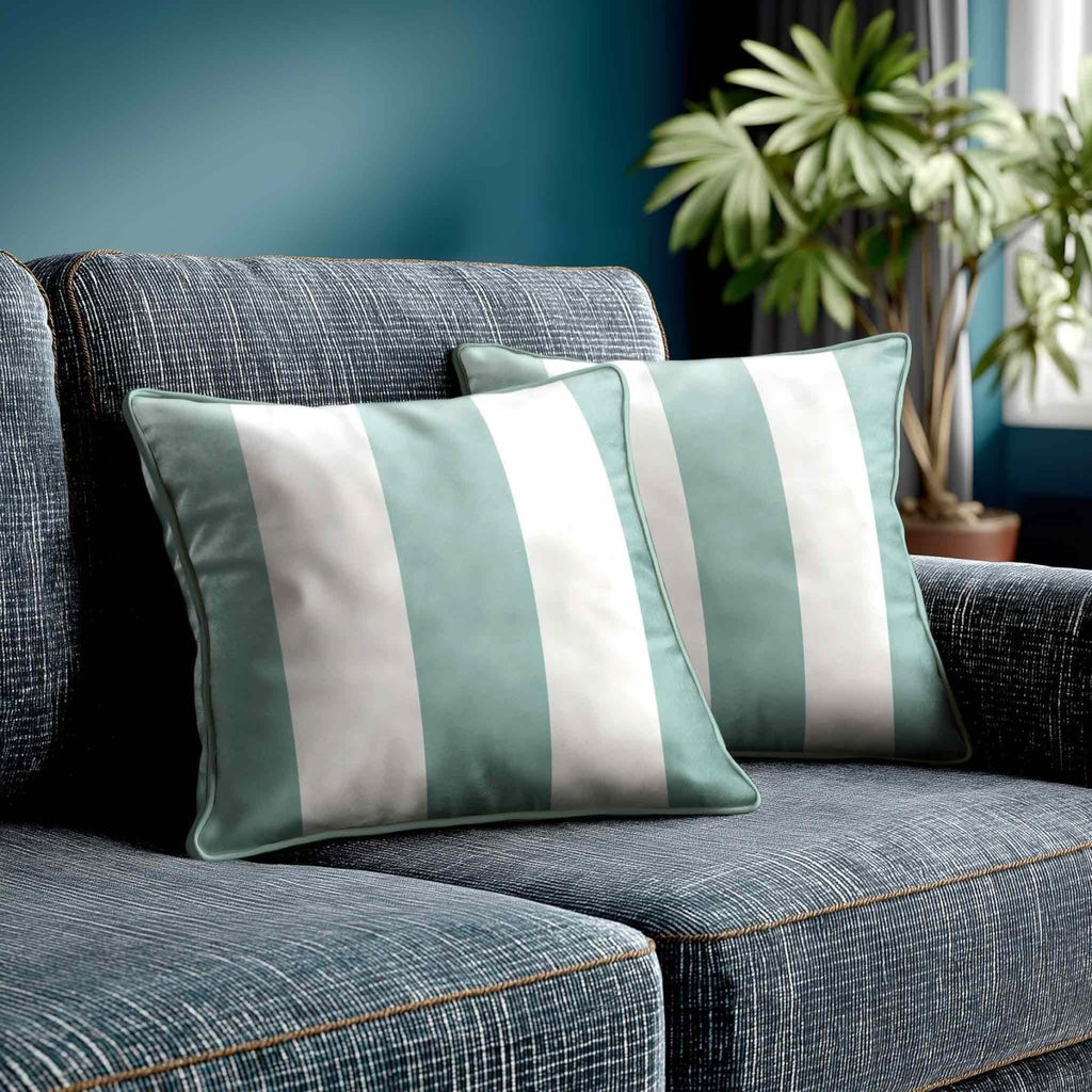 3 Stripes | Sustainable Velvet Cushion with Piping - Blue Surf 40 x 40 cm by Izabela Peters