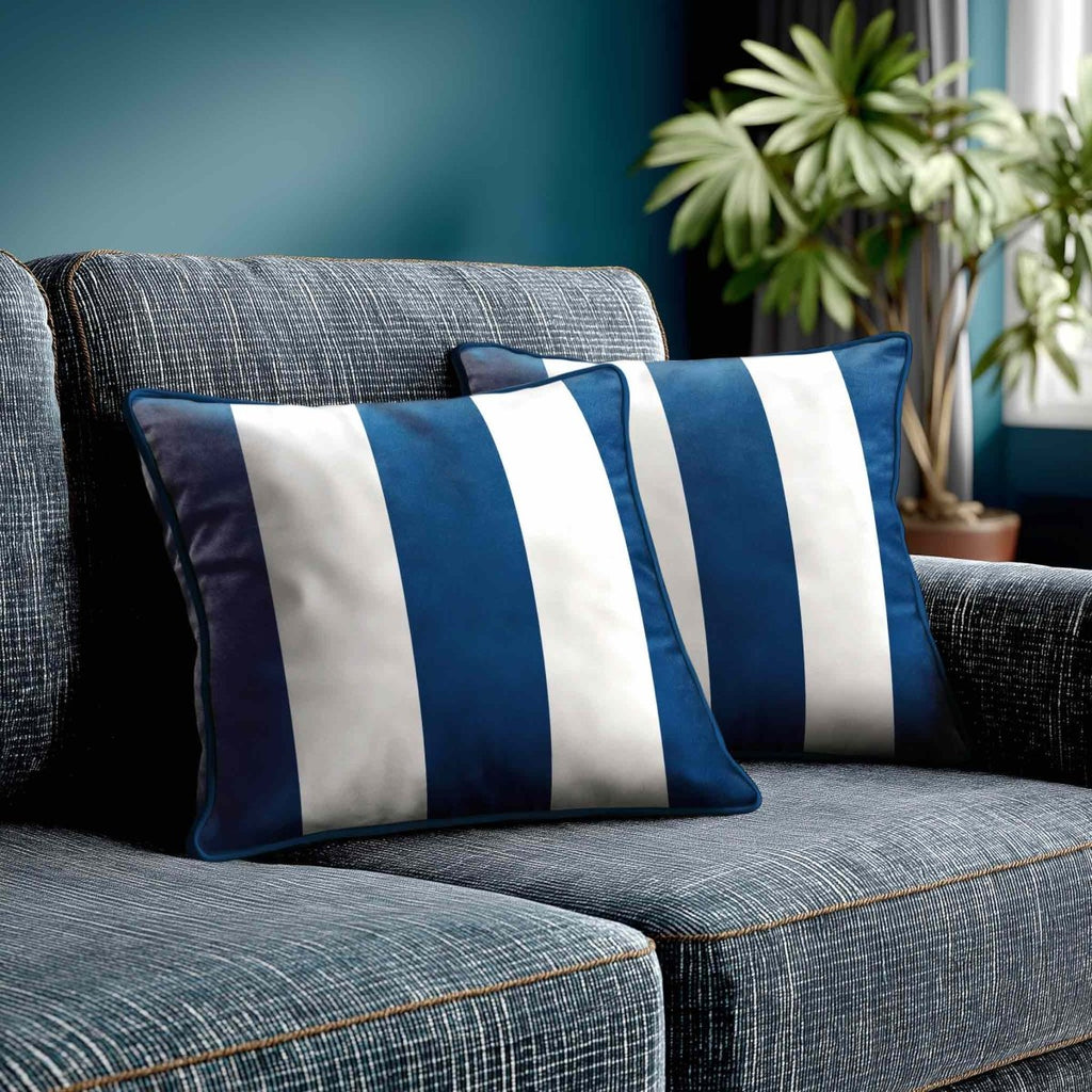 3 Stripes | Sustainable Velvet Cushion with Piping - Estate Blue 40 x 40 cm by Izabela Peters