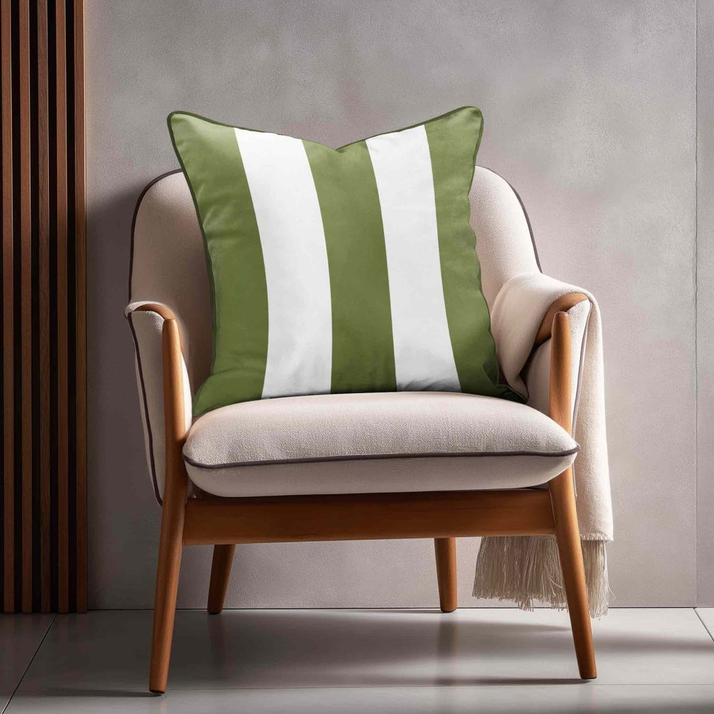 3 Stripes | Sustainable Velvet Cushion with Piping - Sage 40 x 40 cm by Izabela Peters
