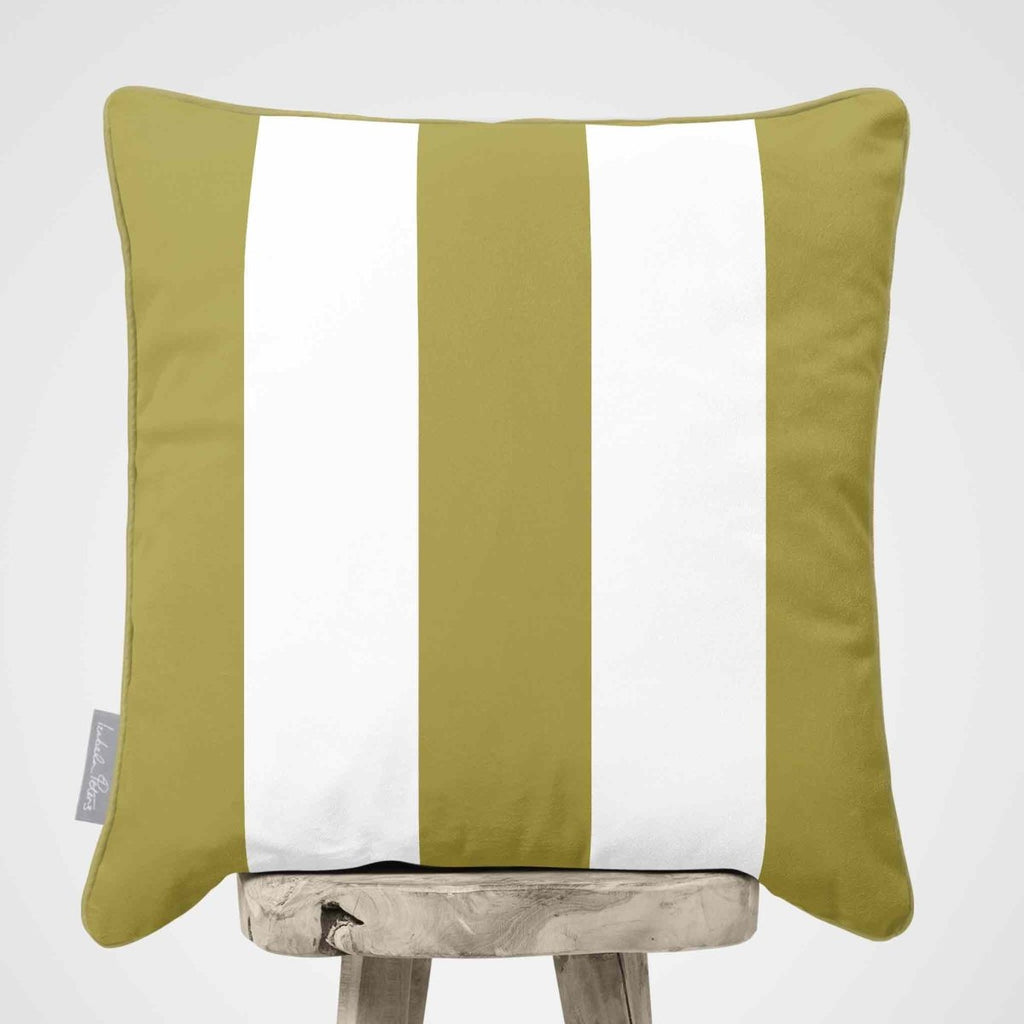 3 Stripes | Sustainable Velvet Cushion with Piping - Golden Lime 40 x 40 cm by Izabela Peters
