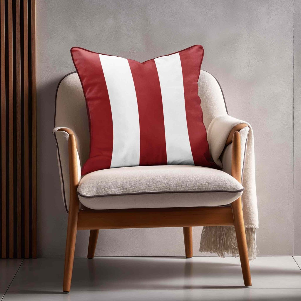 3 Stripes | Sustainable Velvet Cushion with Piping - Crimson Muse 40 x 40 cm by Izabela Peters