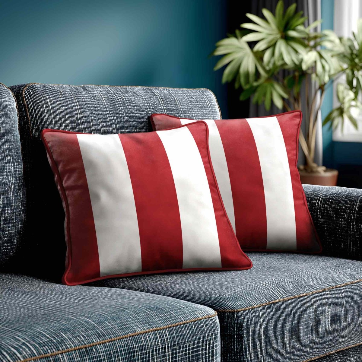 3 Stripes | Sustainable Velvet Cushion with Piping - Crimson Muse 40 x 40 cm by Izabela Peters