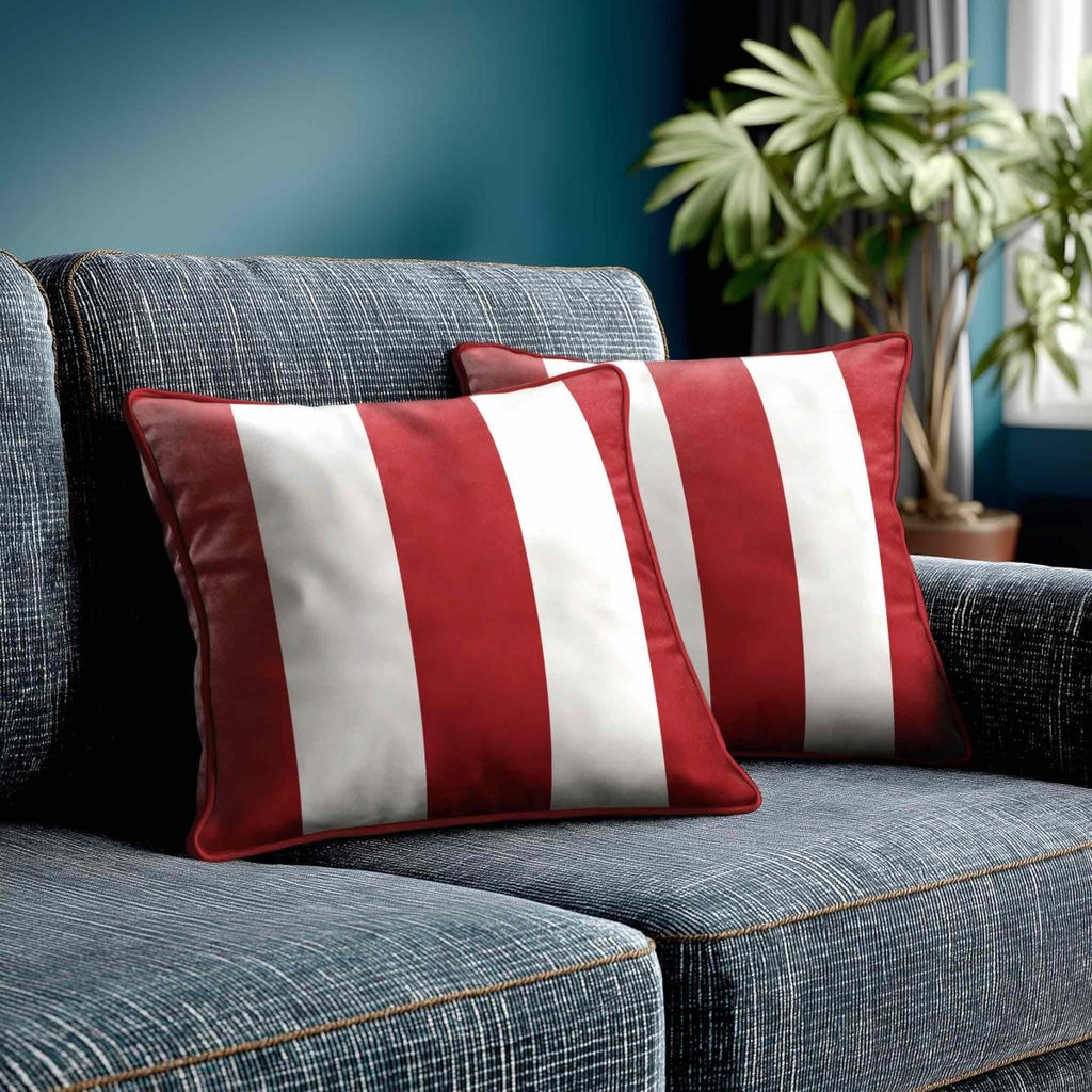 3 Stripes | Sustainable Velvet Cushion with Piping - Crimson Muse 40 x 40 cm by Izabela Peters