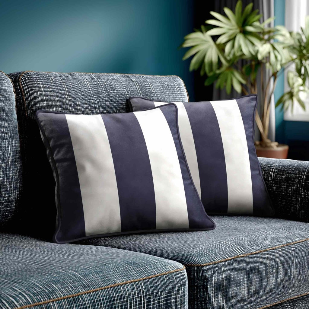 3 Stripes | Sustainable Velvet Cushion with Piping - Graphite 40 x 40 cm by Izabela Peters