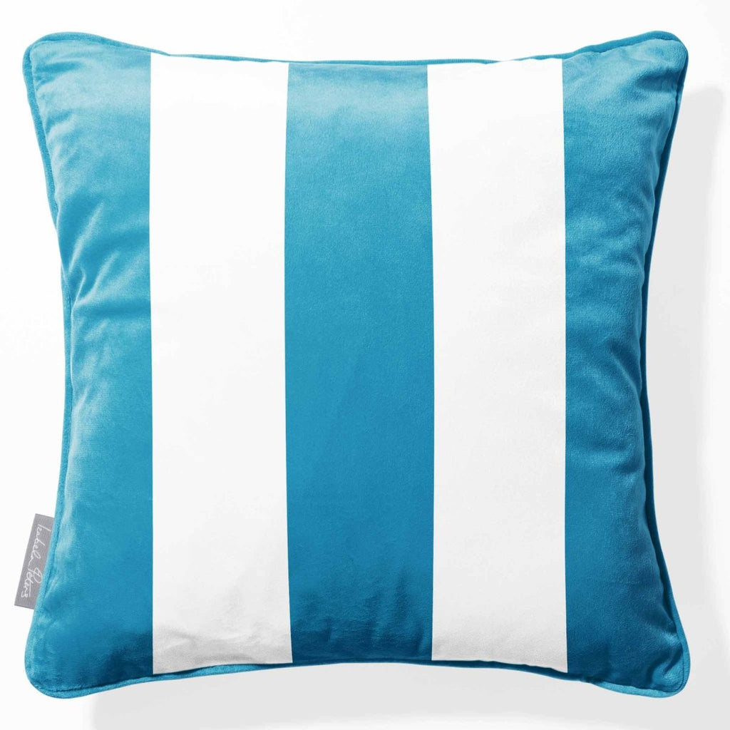 3 Stripes | Sustainable Velvet Cushion with Piping - Prussian Blue 40 x 40 cm by Izabela Peters
