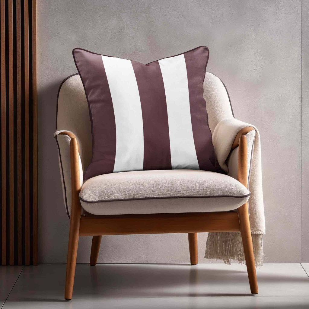 3 Stripes | Sustainable Velvet Cushion with Piping - Italian Grape 40 x 40 cm by Izabela Peters