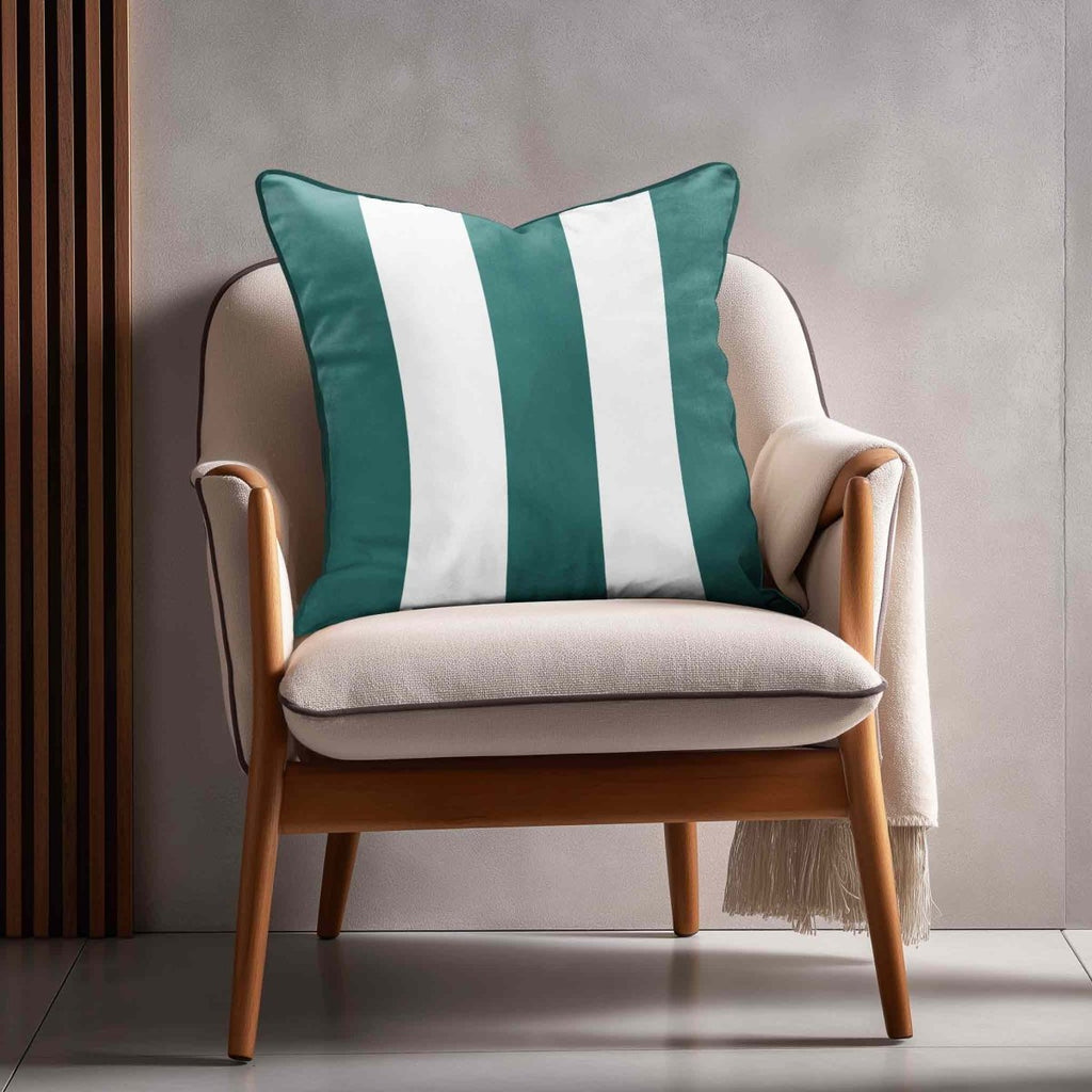 3 Stripes | Sustainable Velvet Cushion with Piping - Forest Biome 40 x 40 cm by Izabela Peters