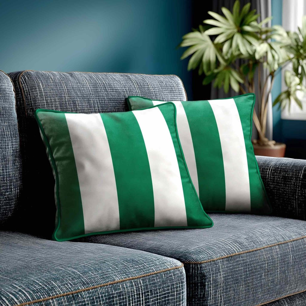 3 Stripes | Sustainable Velvet Cushion with Piping - Emerald Green 40 x 40 cm by Izabela Peters