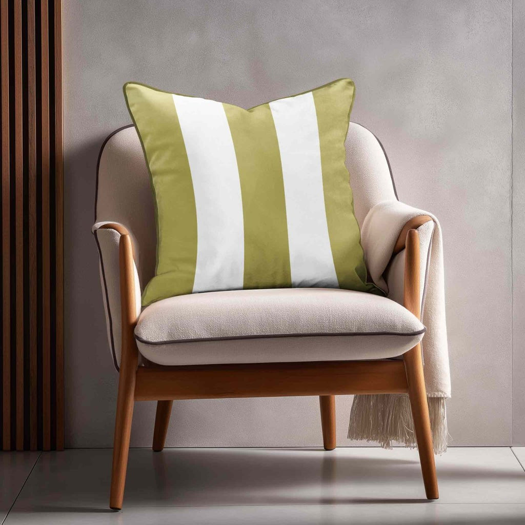 3 Stripes | Sustainable Velvet Cushion with Piping - Golden Lime 40 x 40 cm by Izabela Peters