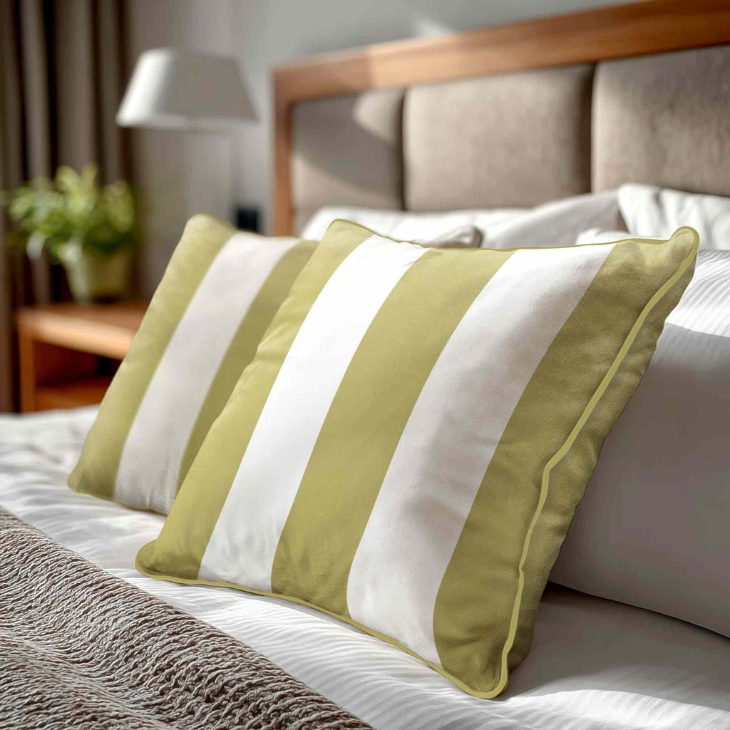 3 Stripes | Sustainable Velvet Cushion with Piping - Golden Lime 40 x 40 cm by Izabela Peters