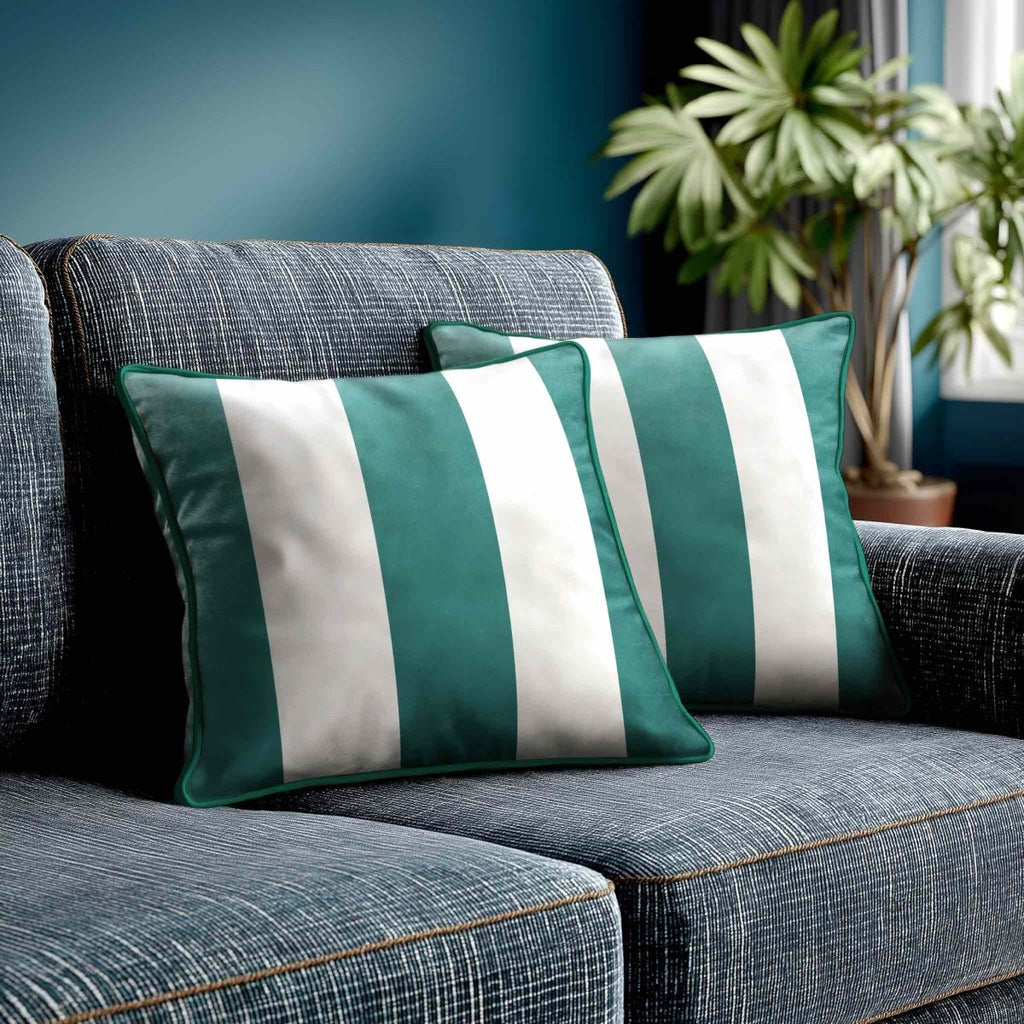 3 Stripes | Sustainable Velvet Cushion with Piping - Forest Biome 40 x 40 cm by Izabela Peters