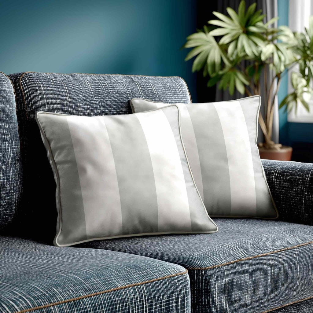 3 Stripes | Sustainable Velvet Cushion with Piping - Storm Grey 40 x 40 cm by Izabela Peters
