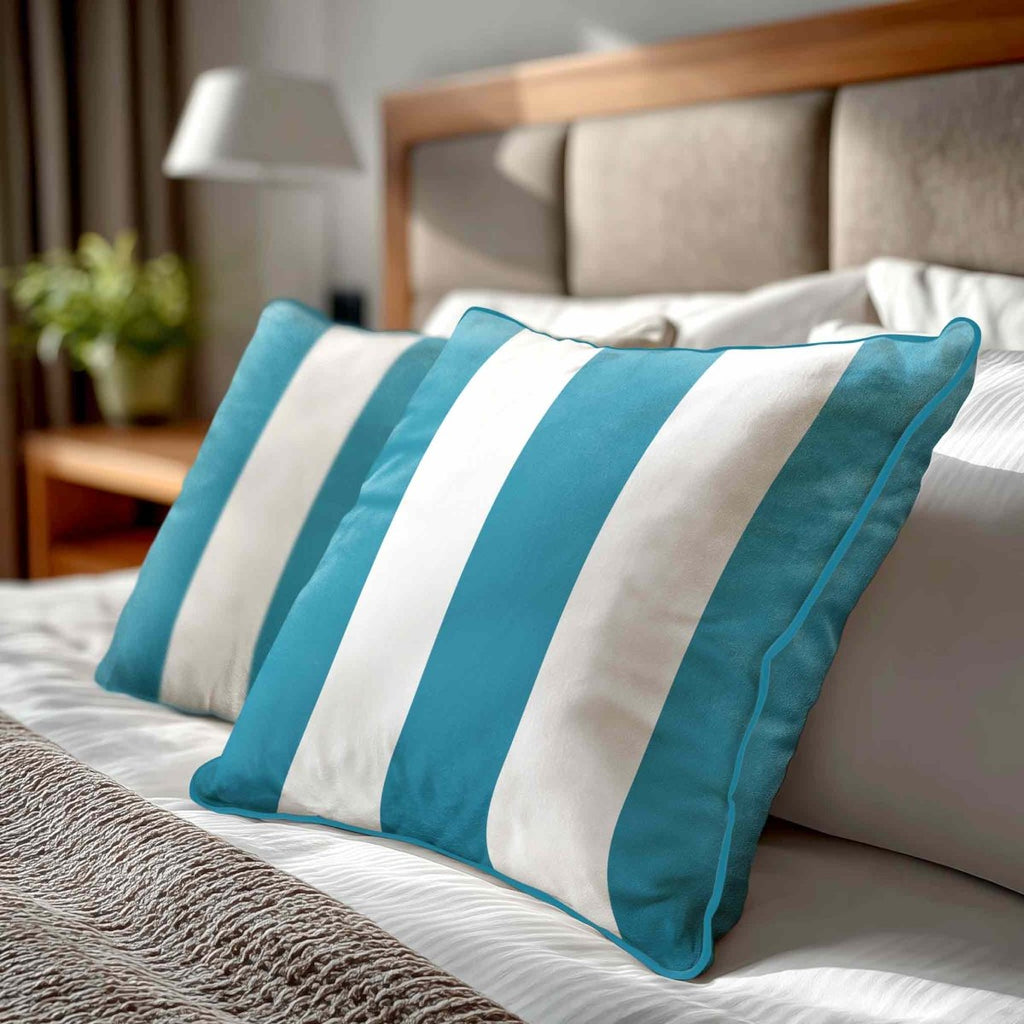 3 Stripes | Sustainable Velvet Cushion with Piping - Prussian Blue 40 x 40 cm by Izabela Peters