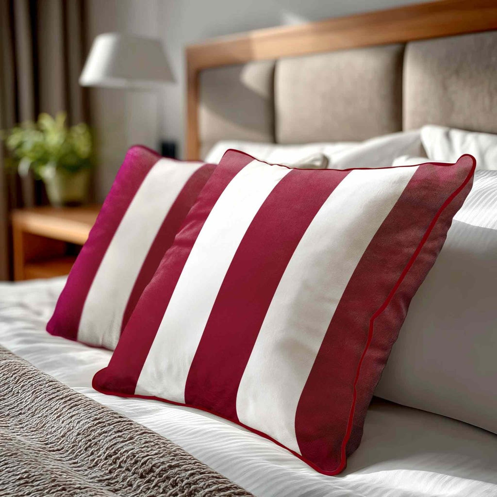 3 Stripes | Sustainable Velvet Cushion with Piping - Raspberry Red 40 x 40 cm by Izabela Peters