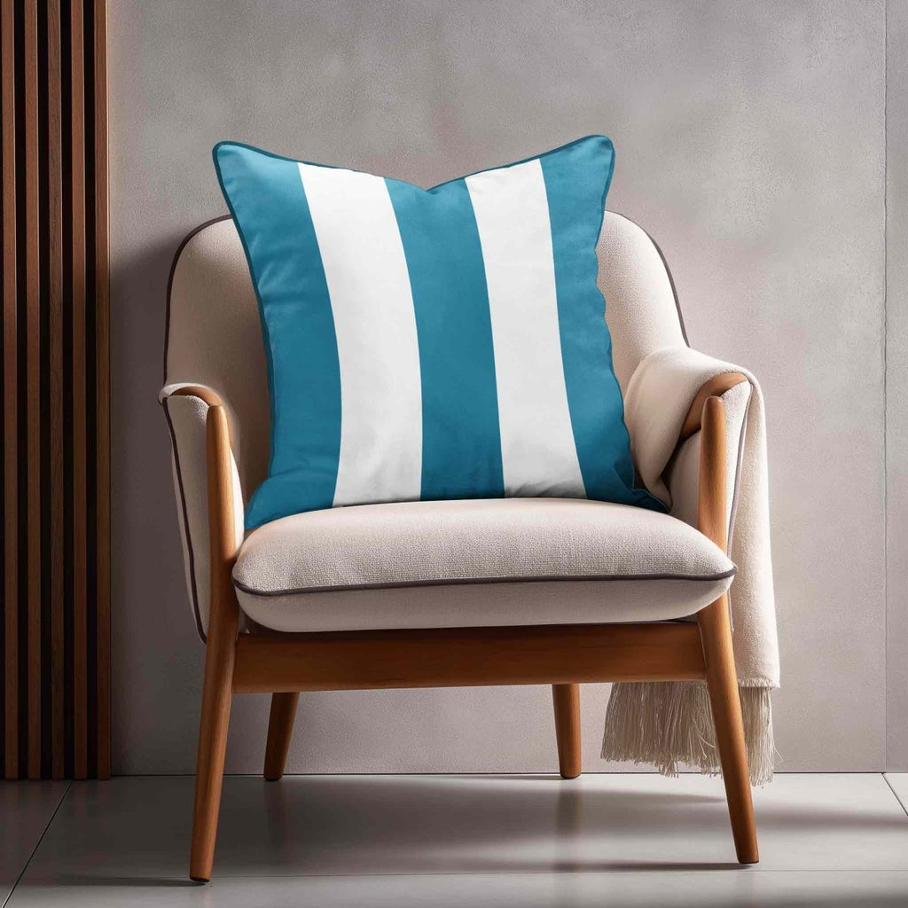 3 Stripes | Sustainable Velvet Cushion with Piping - Prussian Blue 40 x 40 cm by Izabela Peters