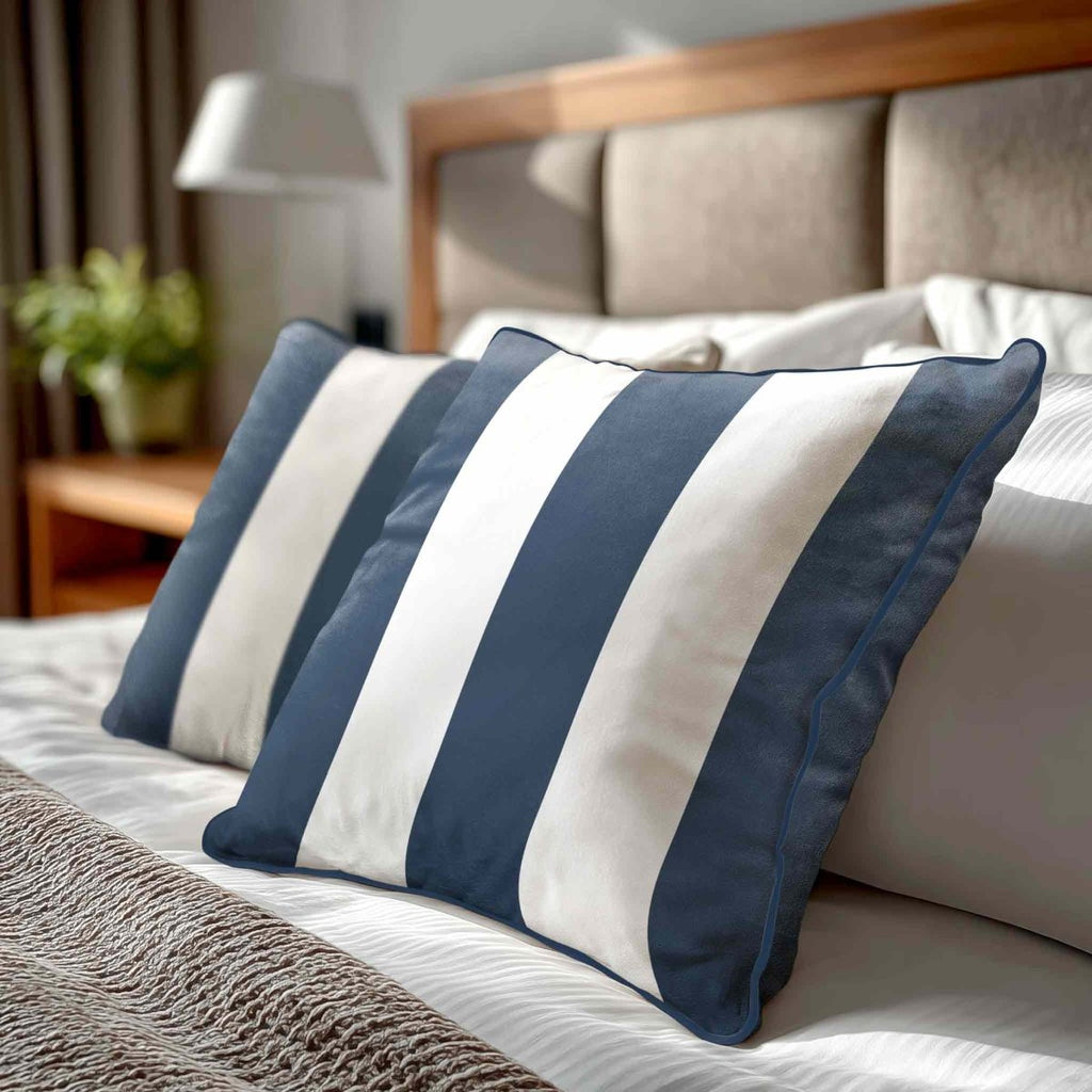 3 Stripes | Sustainable Velvet Cushion with Piping - Petrol Blue 40 x 40 cm by Izabela Peters