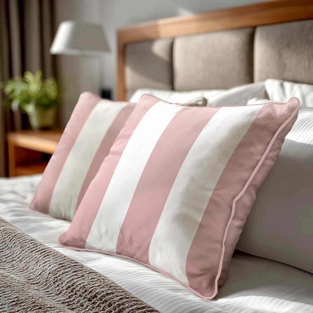 3 Stripes | Sustainable Velvet Cushion with Piping - Rosewater 40 x 40 cm by Izabela Peters