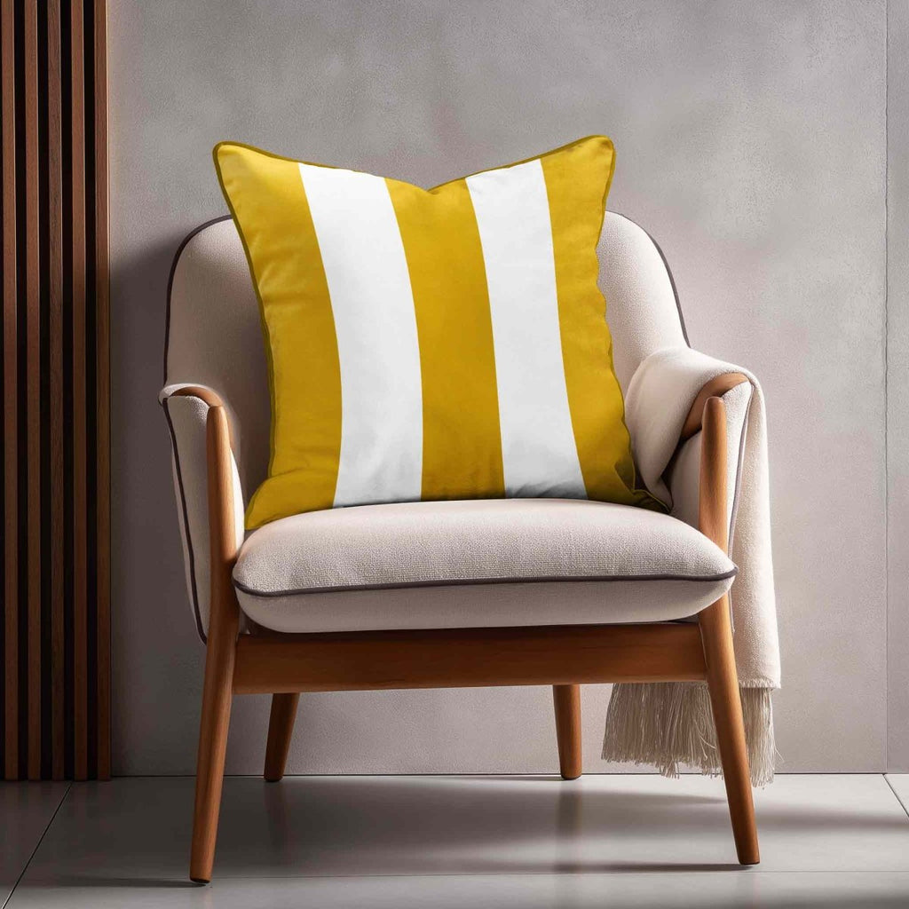 3 Stripes | Sustainable Velvet Cushion with Piping - Mustard Ochre 40 x 40 cm by Izabela Peters