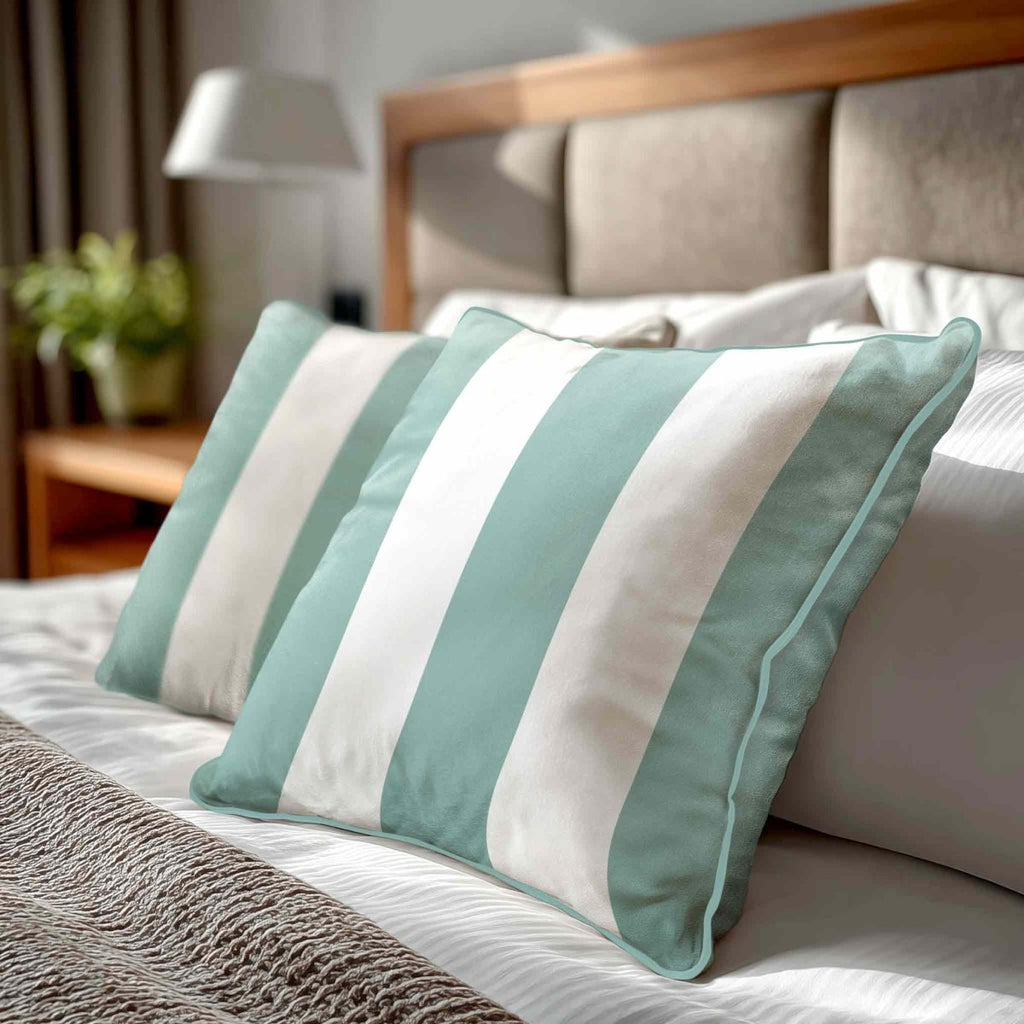 3 Stripes | Sustainable Velvet Cushion with Piping - Blue Surf 40 x 40 cm by Izabela Peters