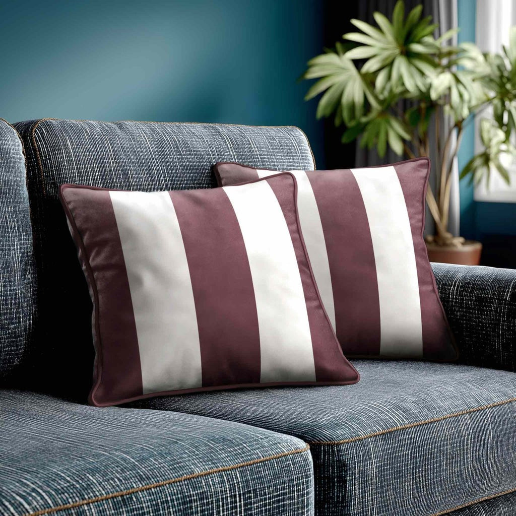 3 Stripes | Sustainable Velvet Cushion with Piping - Italian Grape 40 x 40 cm by Izabela Peters