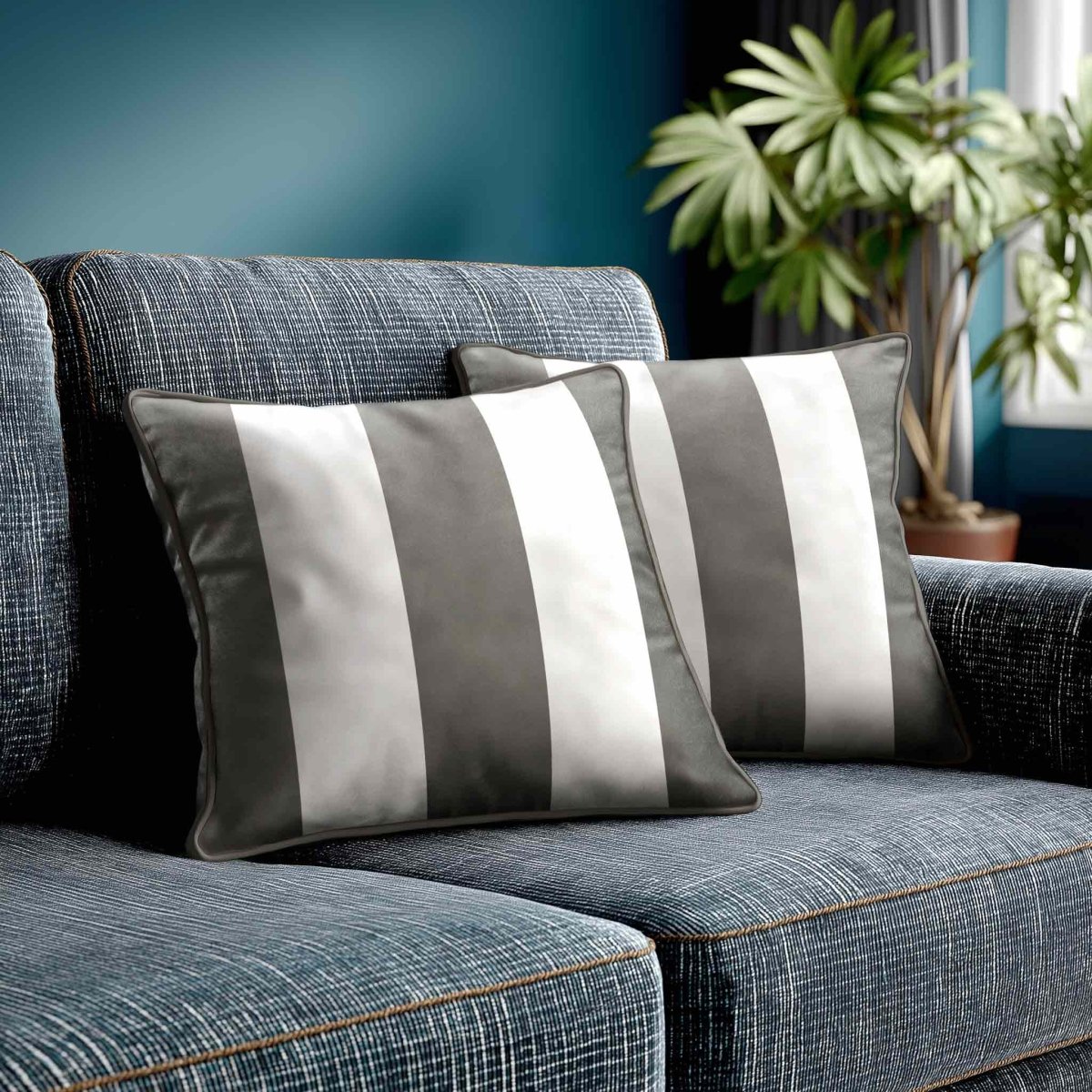3 Stripes | Sustainable Velvet Cushion with Piping - Beluga 40 x 40 cm by Izabela Peters