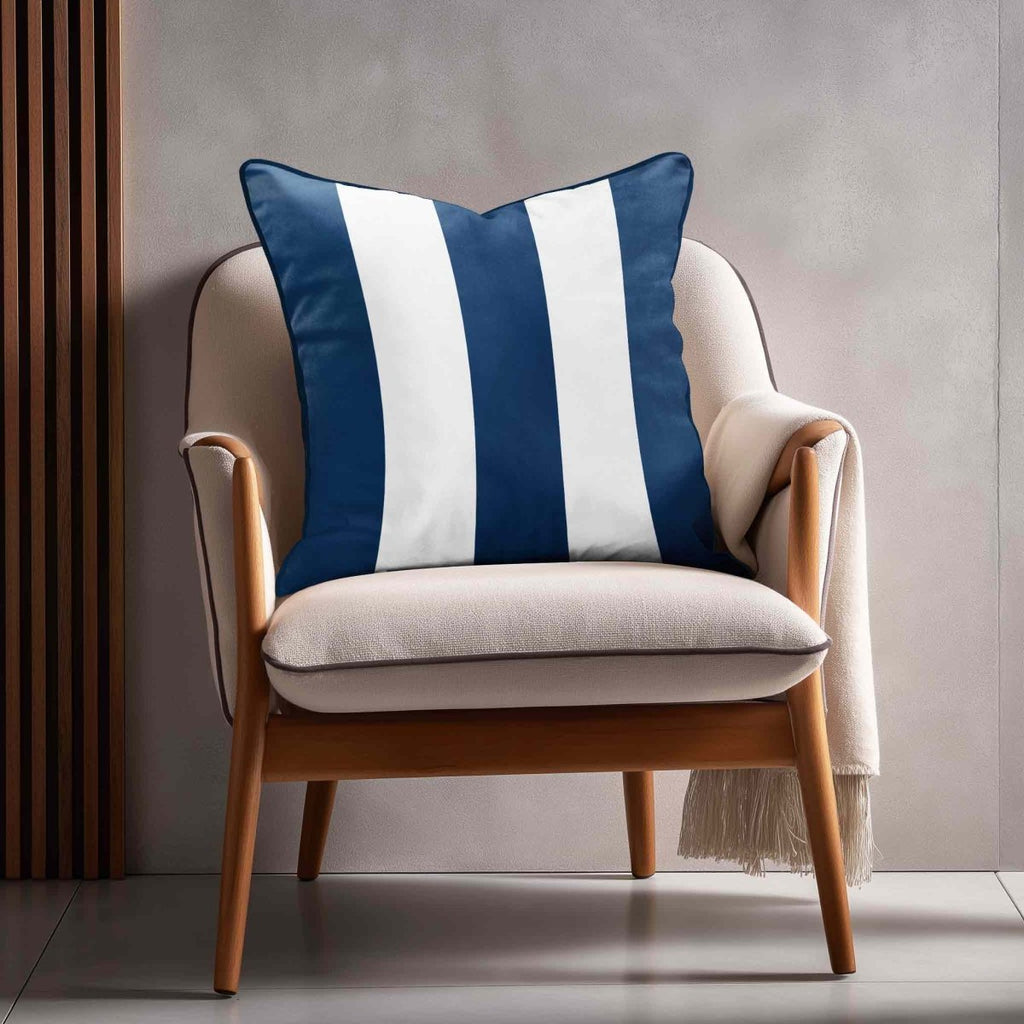 3 Stripes | Sustainable Velvet Cushion with Piping - Estate Blue 40 x 40 cm by Izabela Peters