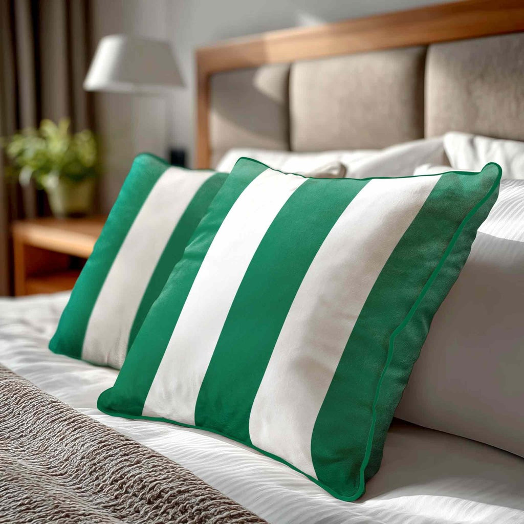 3 Stripes | Sustainable Velvet Cushion with Piping - Emerald Green 40 x 40 cm by Izabela Peters
