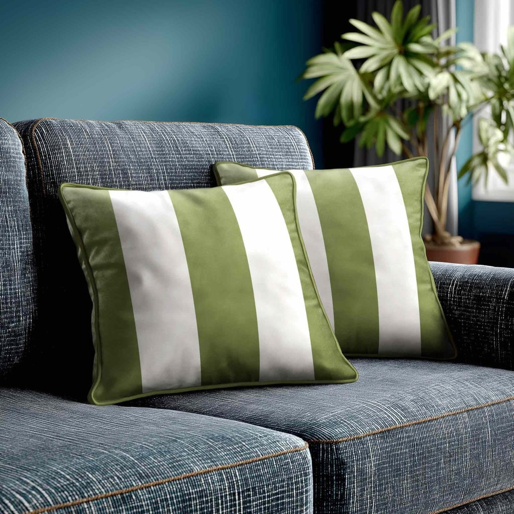 3 Stripes | Sustainable Velvet Cushion with Piping - Sage 40 x 40 cm by Izabela Peters