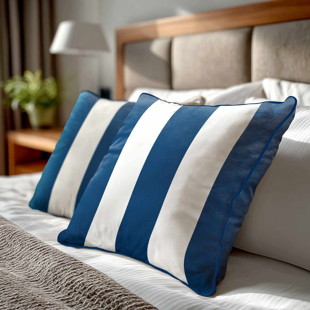3 Stripes | Sustainable Velvet Cushion with Piping - Estate Blue 40 x 40 cm by Izabela Peters