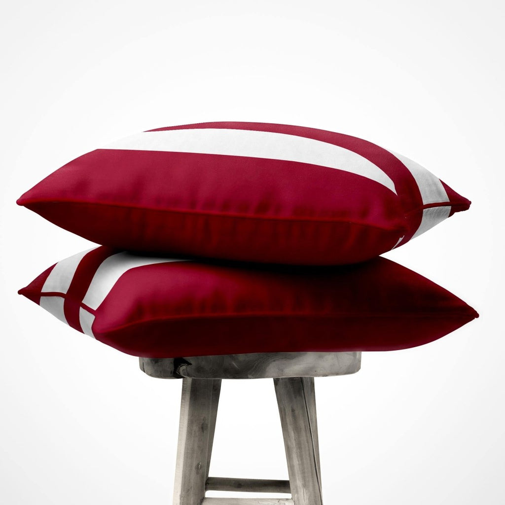 3 Stripes | Sustainable Velvet Cushion with Piping - Raspberry Red 40 x 40 cm by Izabela Peters