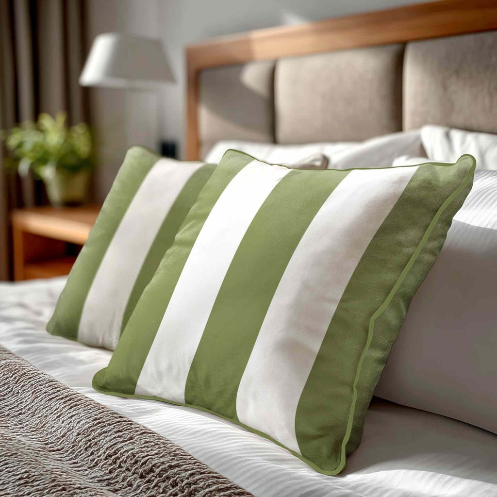 3 Stripes | Sustainable Velvet Cushion with Piping - Sage 40 x 40 cm by Izabela Peters