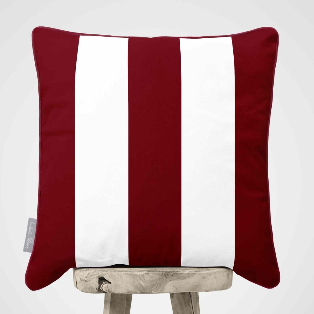 3 Stripes | Sustainable Velvet Cushion with Piping - Raspberry Red 40 x 40 cm by Izabela Peters