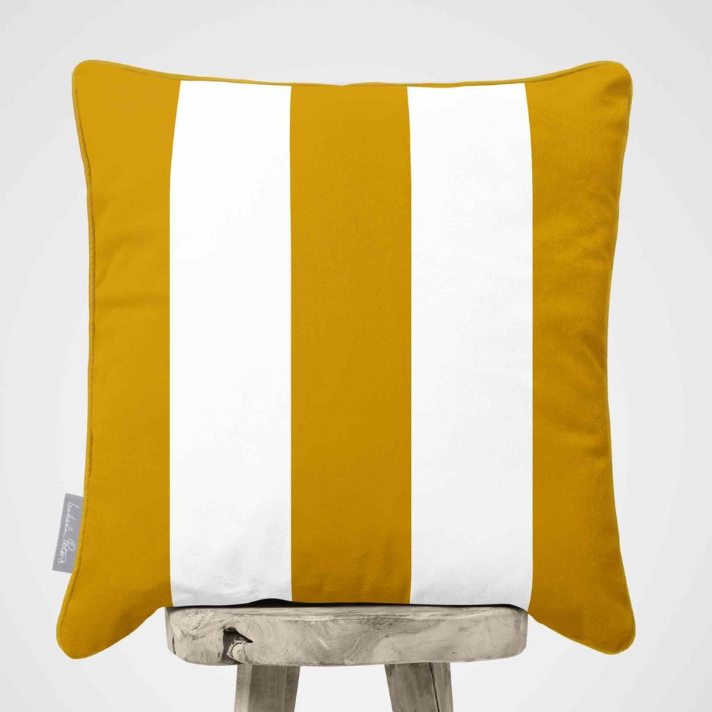 3 Stripes | Sustainable Velvet Cushion with Piping - Mustard Ochre 40 x 40 cm by Izabela Peters