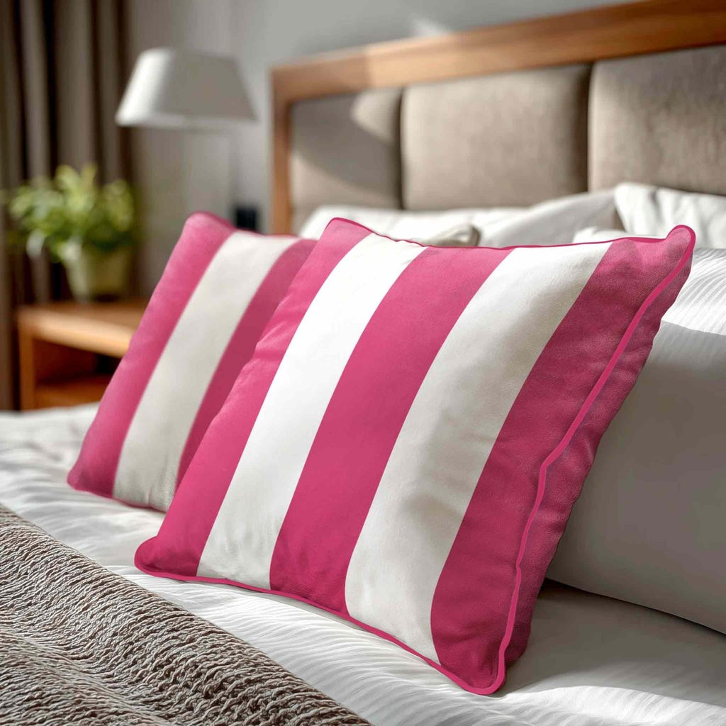 3 Stripes | Sustainable Velvet Cushion with Piping - Hot Pink 40 x 40 cm by Izabela Peters