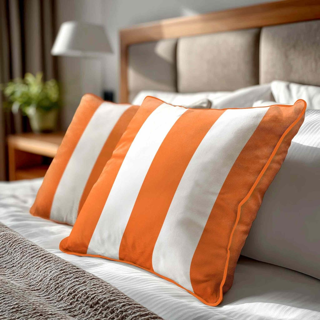 3 Stripes | Sustainable Velvet Cushion with Piping - Burnt Orange 40 x 40 cm by Izabela Peters