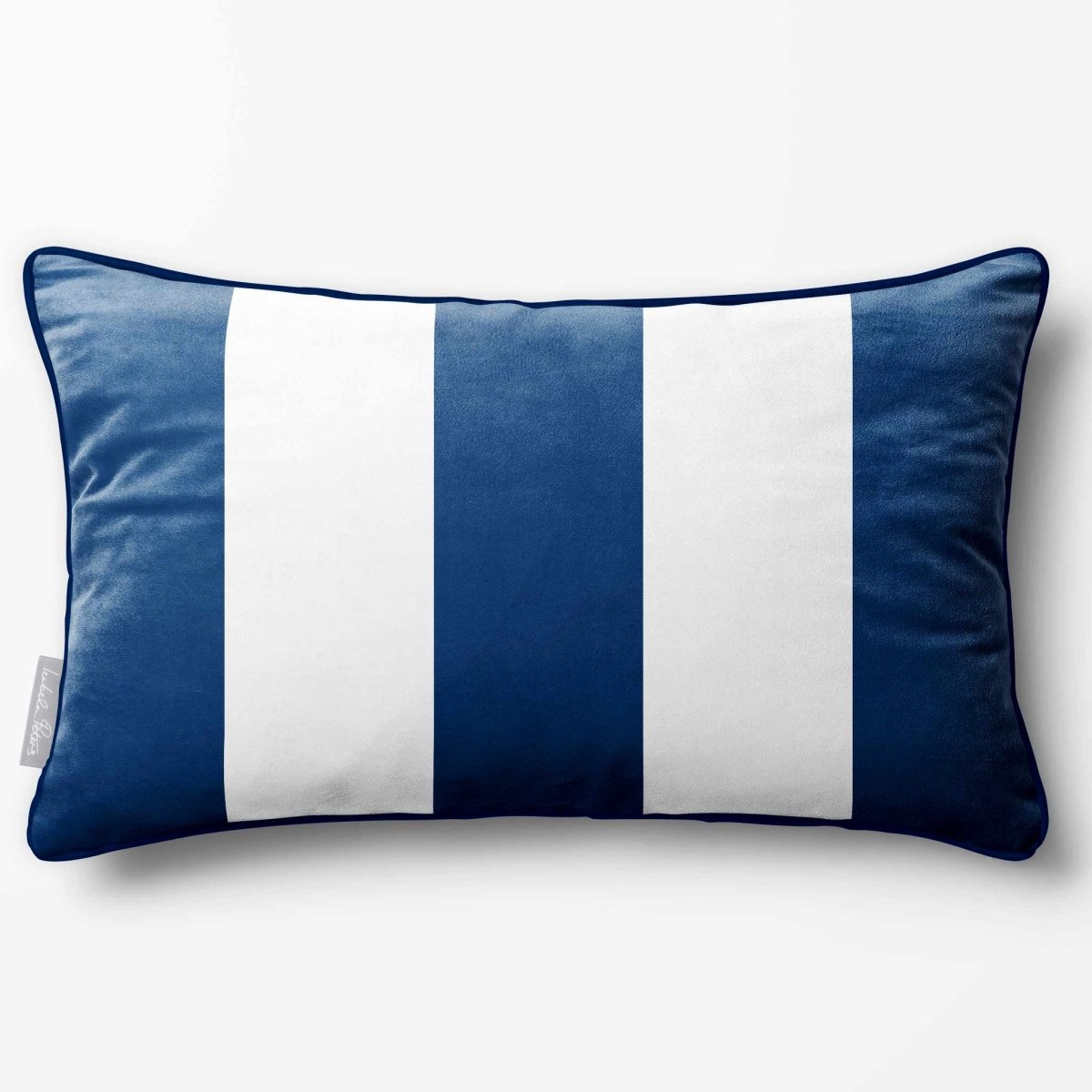 3 Stripes with Piping | Sustainable Velvet Rectangle Cushion - Estate Blue 50 x 30 cm by Izabela Peters
