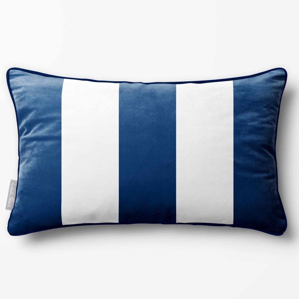 3 Stripes with Piping | Sustainable Velvet Rectangle Cushion - Estate Blue 50 x 30 cm by Izabela Peters