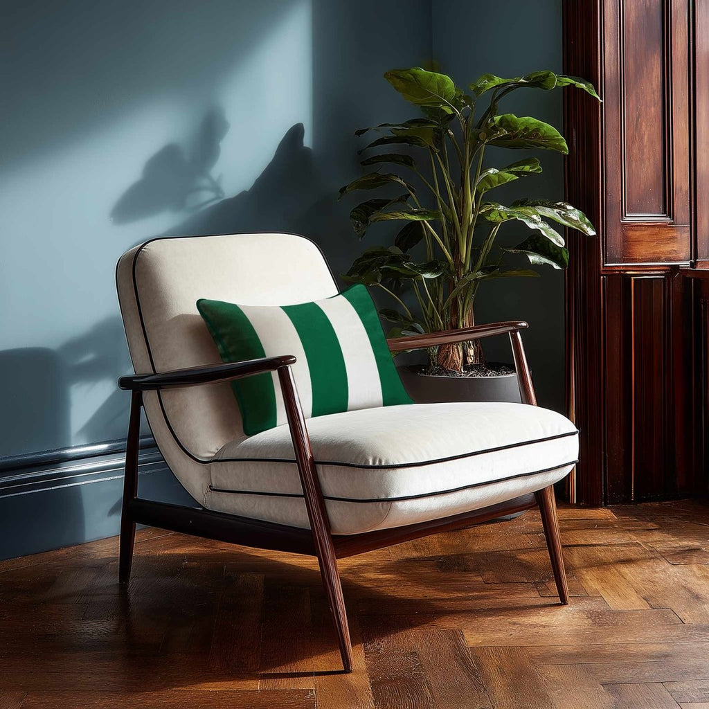 3 Stripes with Piping | Sustainable Velvet Rectangle Cushion - Emerald Green 50 x 30 cm by Izabela Peters