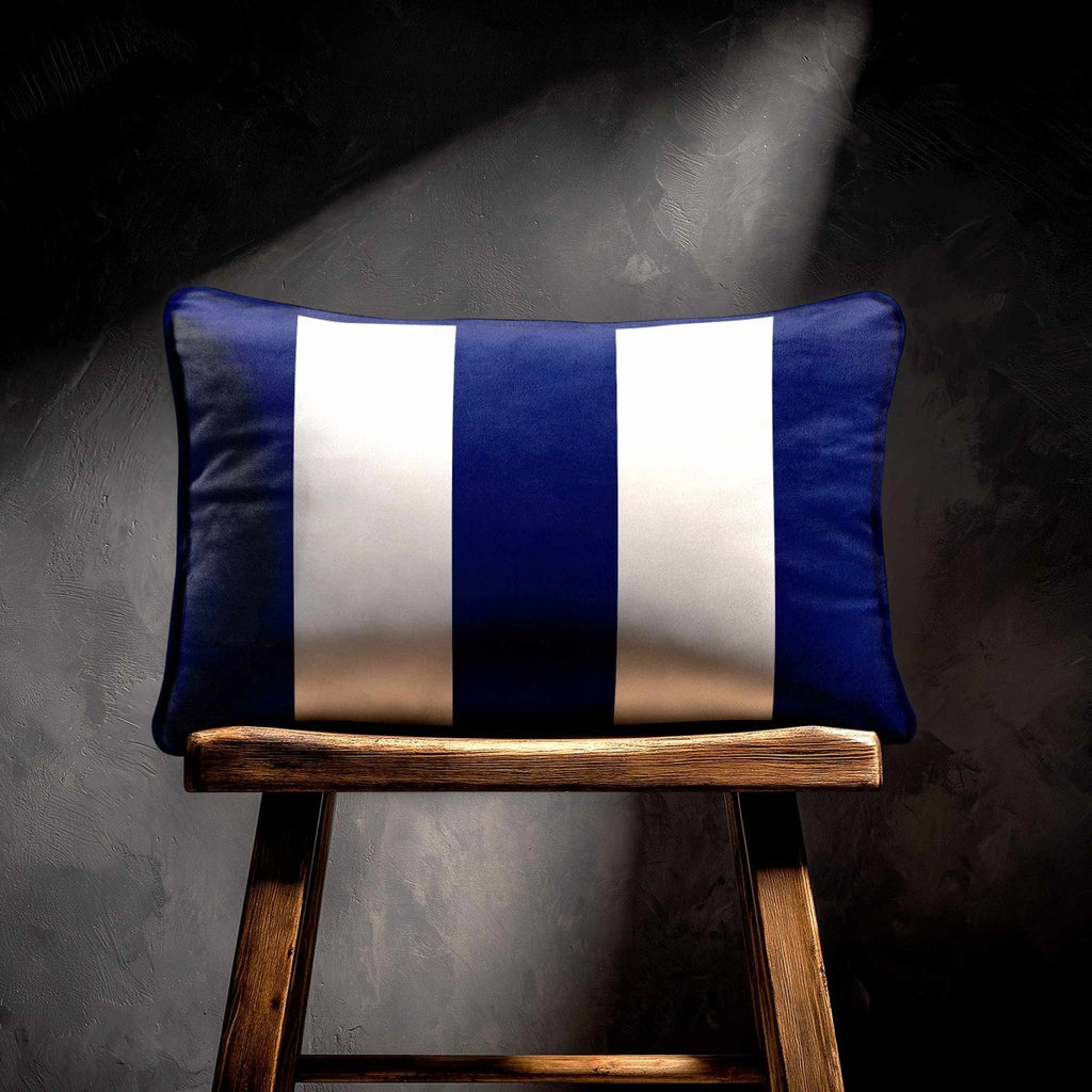 3 Stripes with Piping | Sustainable Velvet Rectangle Cushion - Midnight 50 x 30 cm by Izabela Peters