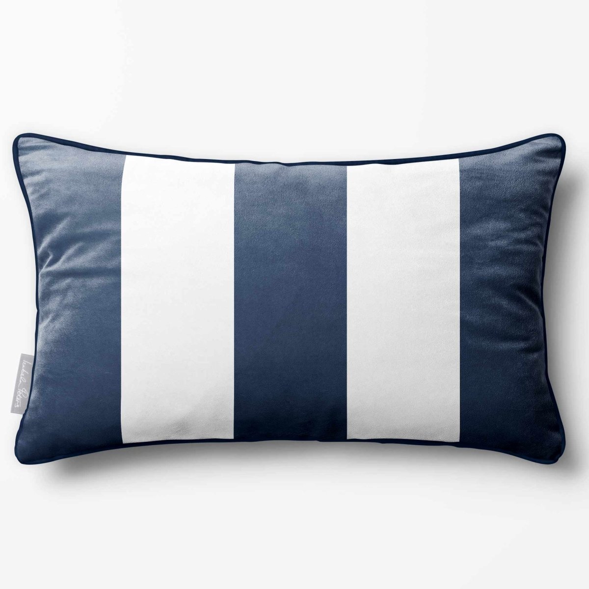 3 Stripes with Piping | Sustainable Velvet Rectangle Cushion - Petrol Blue 50 x 30 cm by Izabela Peters