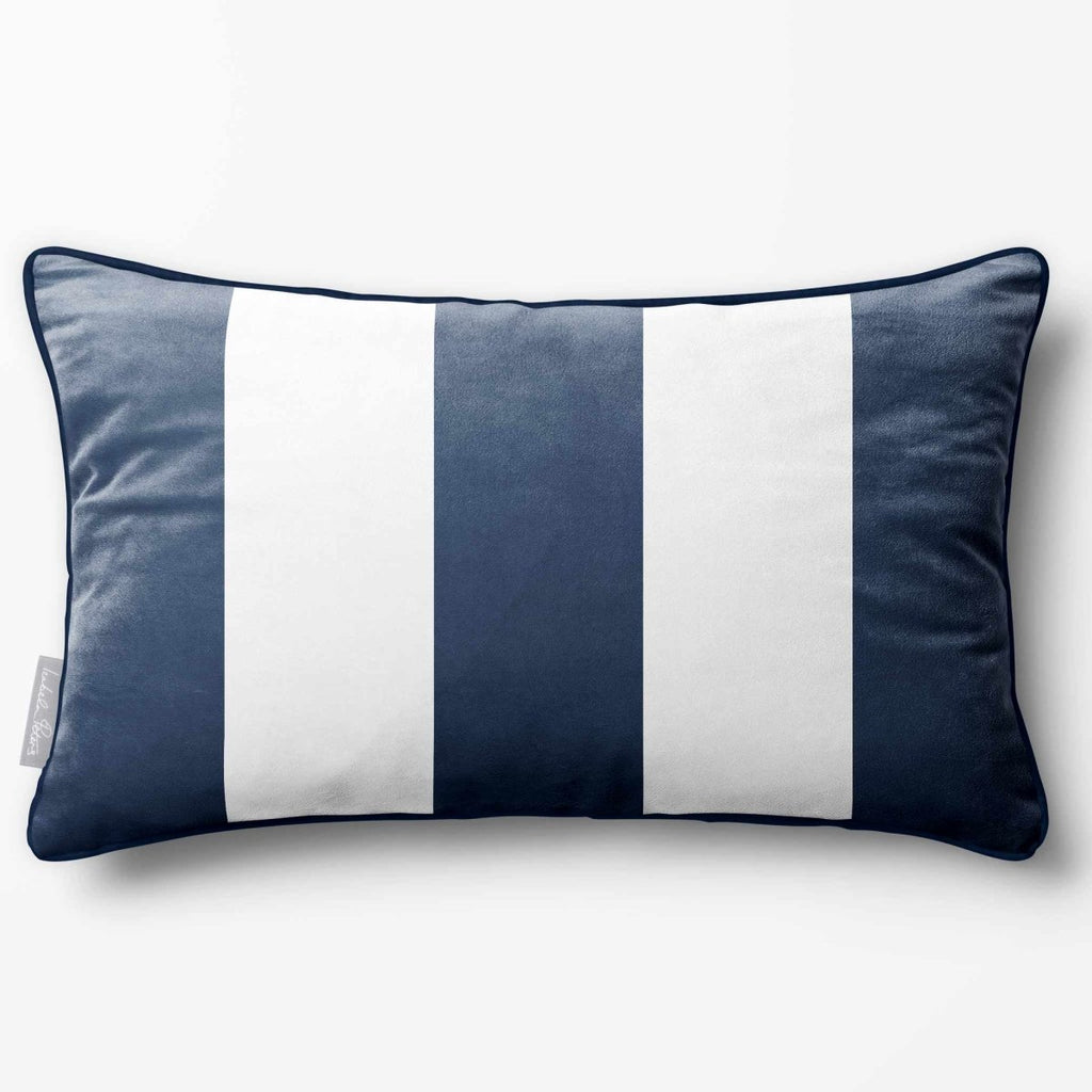 3 Stripes with Piping | Sustainable Velvet Rectangle Cushion - Petrol Blue 50 x 30 cm by Izabela Peters