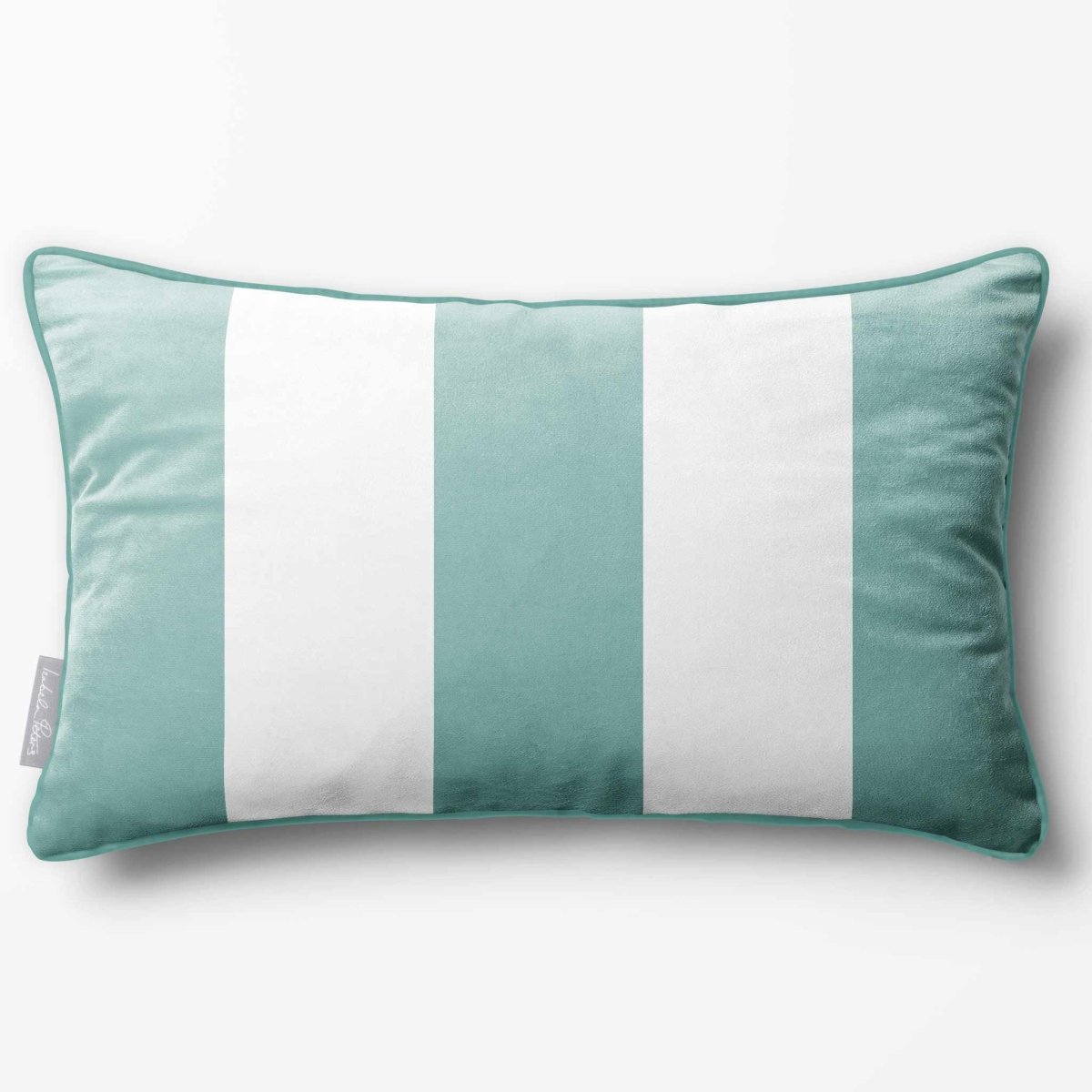 3 Stripes with Piping | Sustainable Velvet Rectangle Cushion - Blue Surf 50 x 30 cm by Izabela Peters
