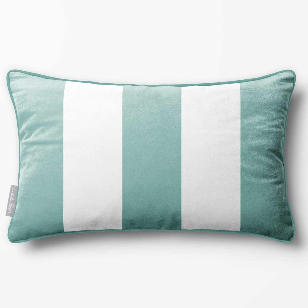 3 Stripes with Piping | Sustainable Velvet Rectangle Cushion - Blue Surf 50 x 30 cm by Izabela Peters