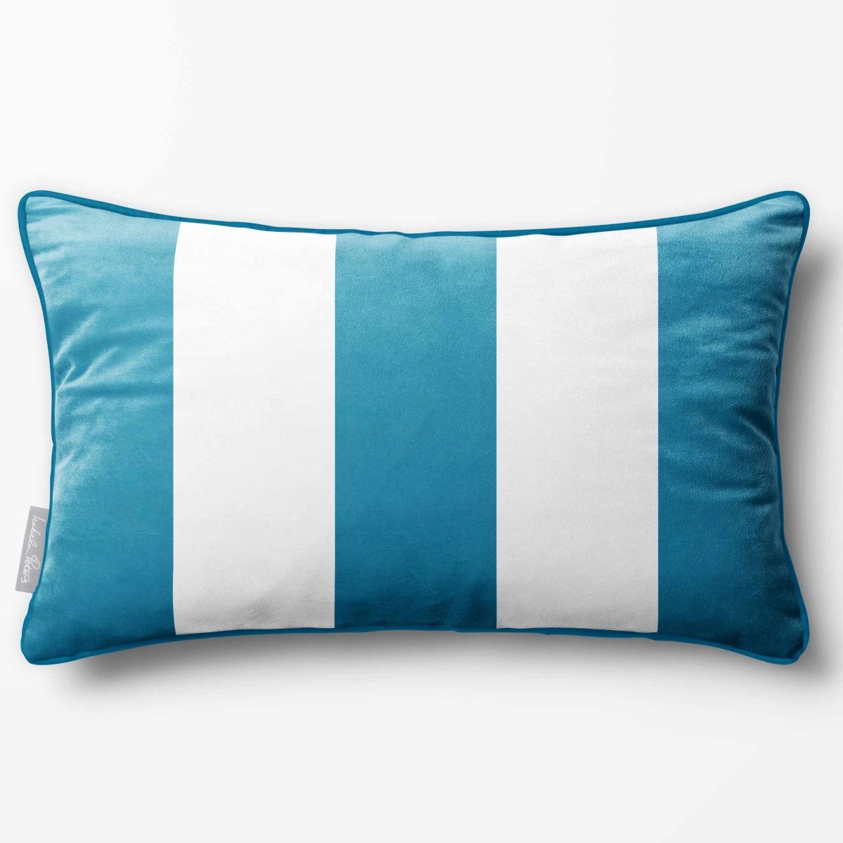 3 Stripes with Piping | Sustainable Velvet Rectangle Cushion - Prussian Blue 50 x 30 cm by Izabela Peters