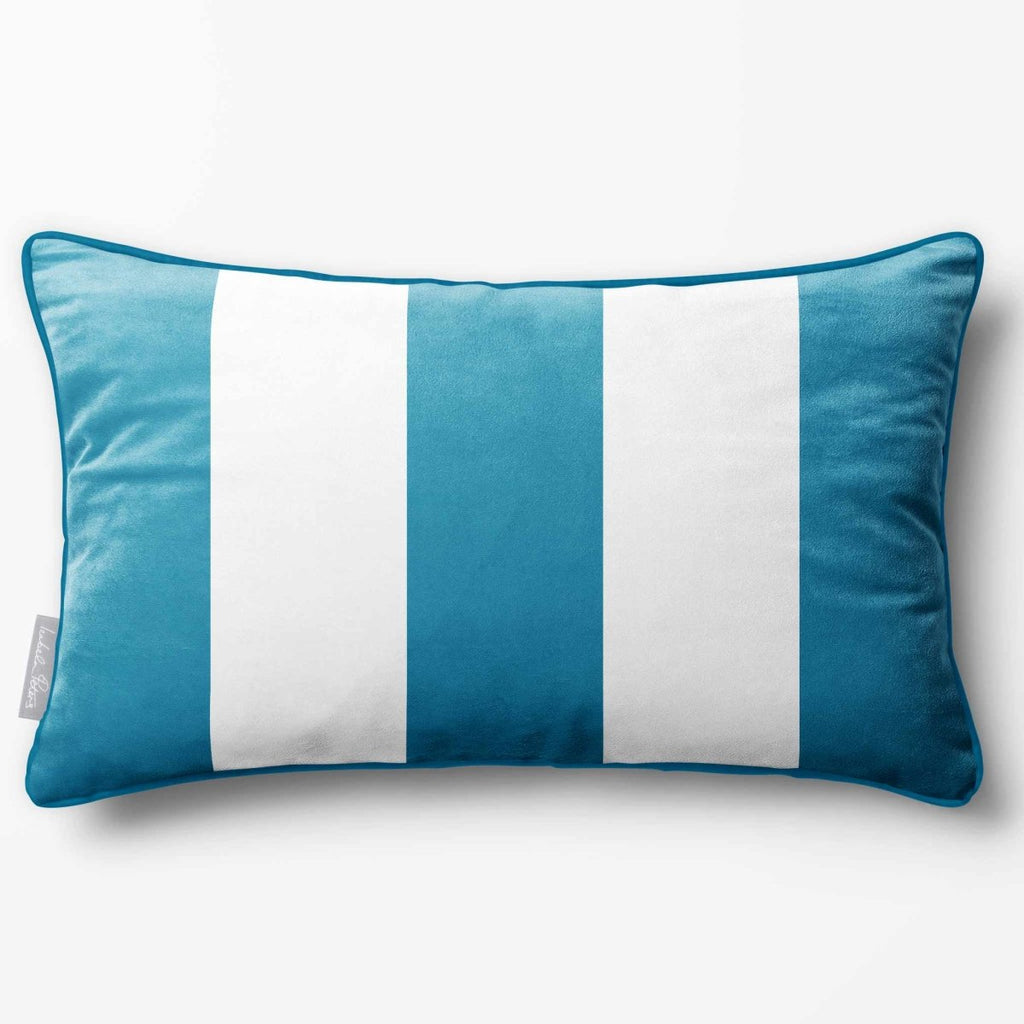 3 Stripes with Piping | Sustainable Velvet Rectangle Cushion - Prussian Blue 50 x 30 cm by Izabela Peters