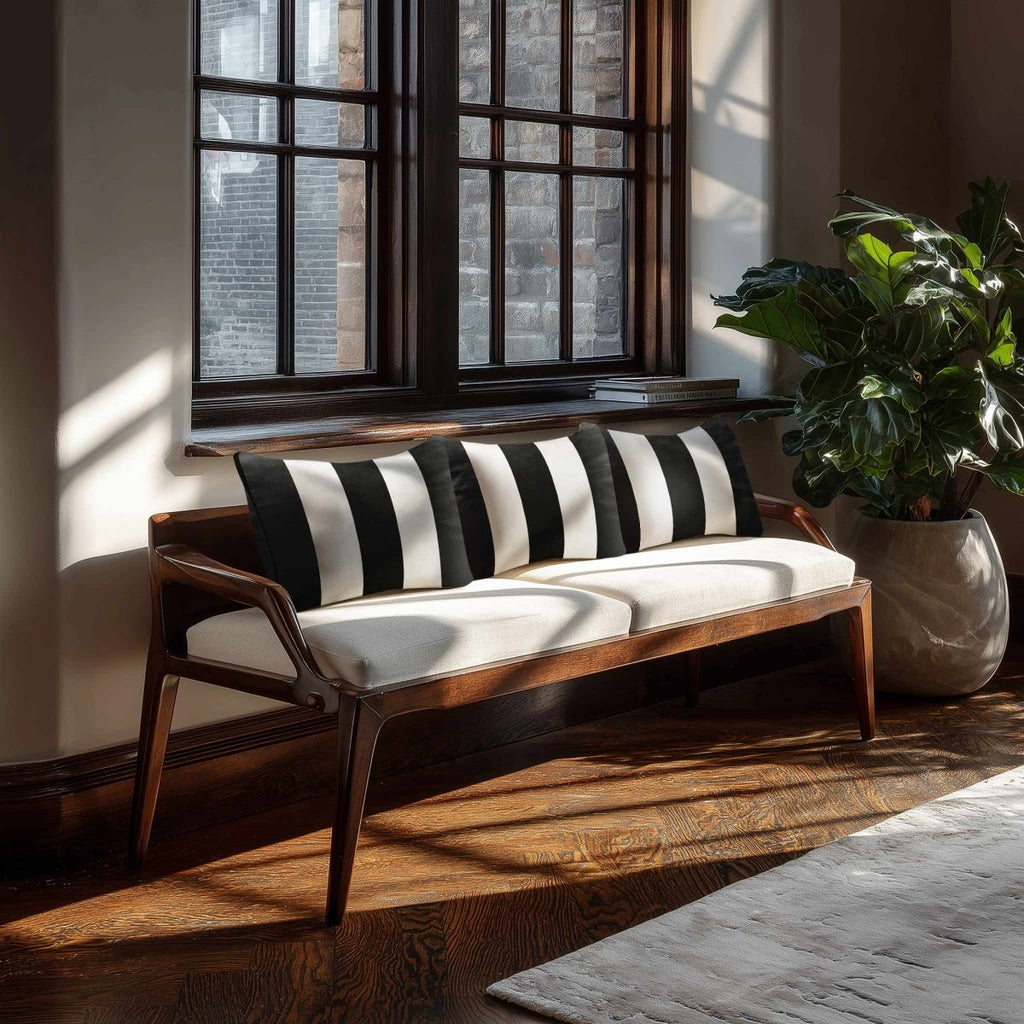 3 Stripes with Piping | Sustainable Velvet Rectangle Cushion - Charcoal 50 x 30 cm by Izabela Peters