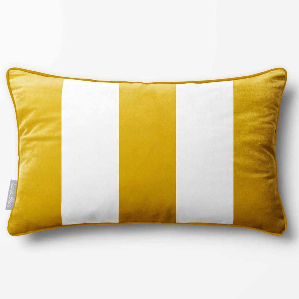 3 Stripes with Piping | Sustainable Velvet Rectangle Cushion - Mustard Ochre 50 x 30 cm by Izabela Peters