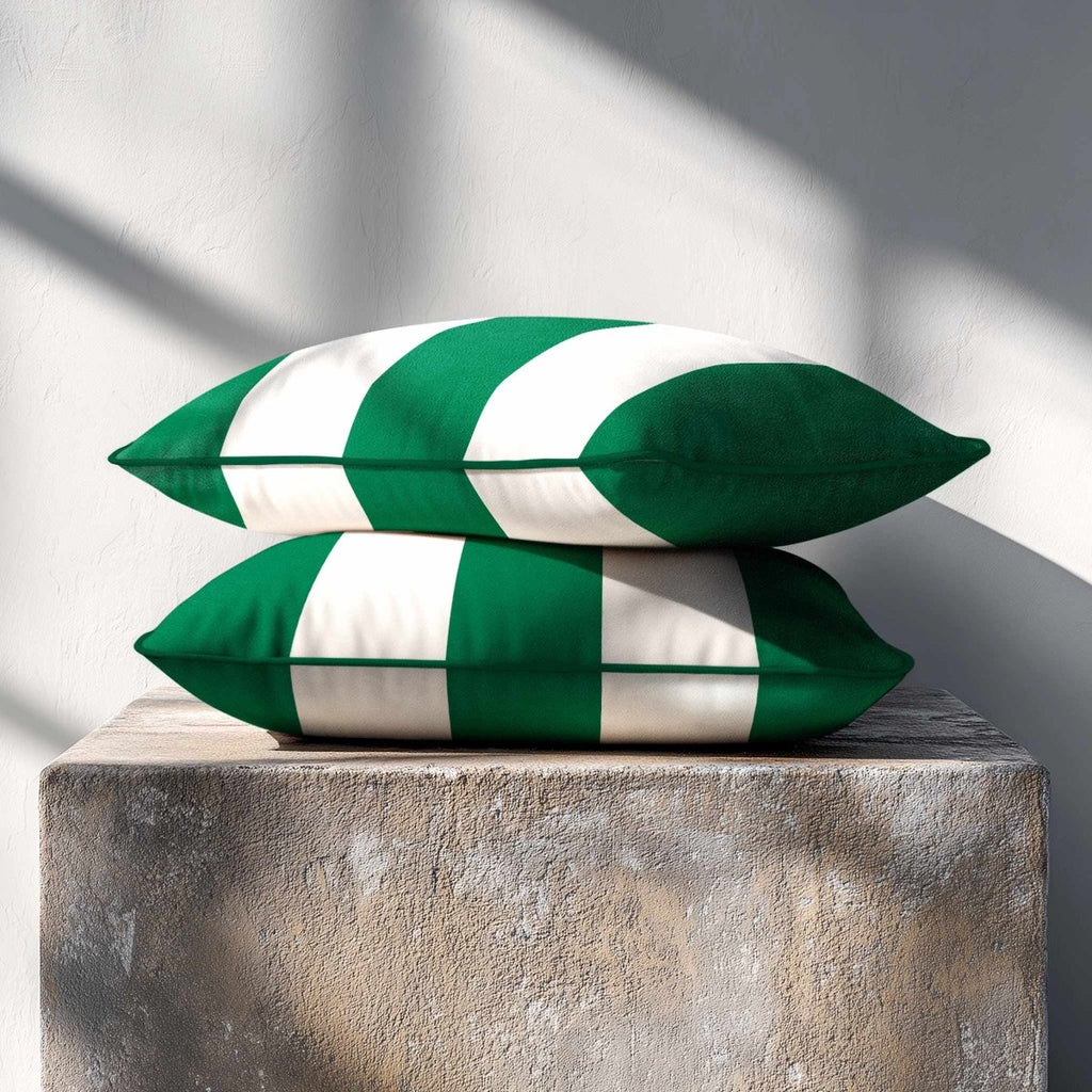 3 Stripes with Piping | Sustainable Velvet Rectangle Cushion - Emerald Green 50 x 30 cm by Izabela Peters