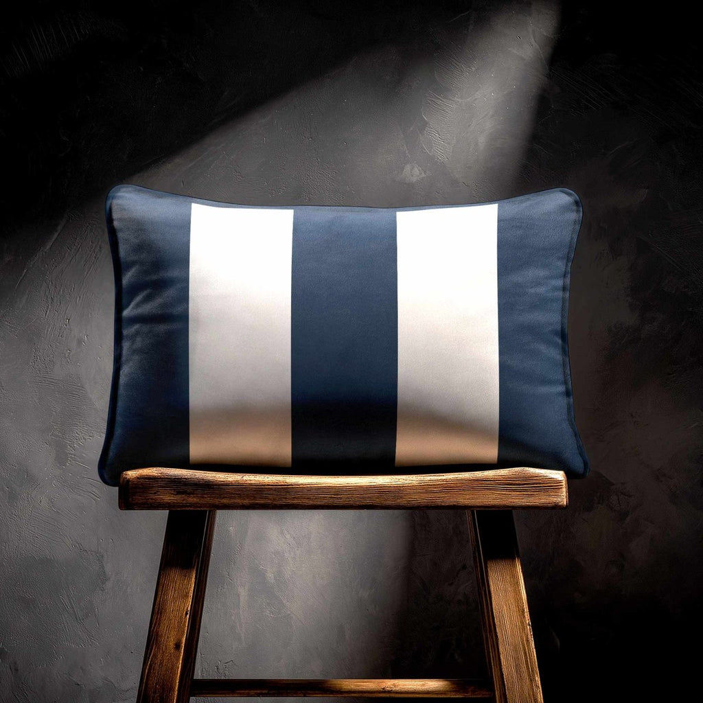 3 Stripes with Piping | Sustainable Velvet Rectangle Cushion - Petrol Blue 50 x 30 cm by Izabela Peters