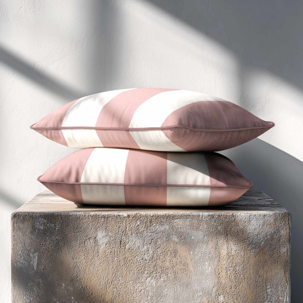3 Stripes with Piping | Sustainable Velvet Rectangle Cushion - Rosewater 50 x 30 cm by Izabela Peters
